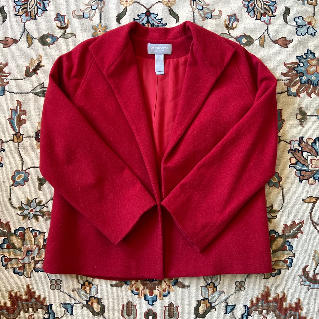Liz Claiborne Vibrant Red Blazer - Wool Cashmere Blend - Vintage Timeless
